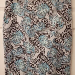 Liz Claiborne Brown, White and Teal Paisley Pencil Skirt Sz. 14